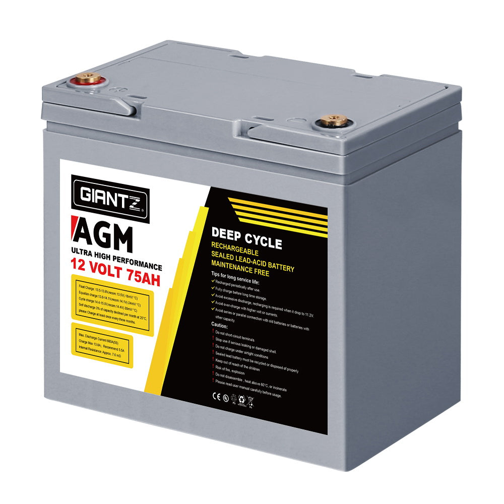 Giantz AGM Deep Cycle Battery 12V 75Ah Box Portable Solar Caravan Camping 3