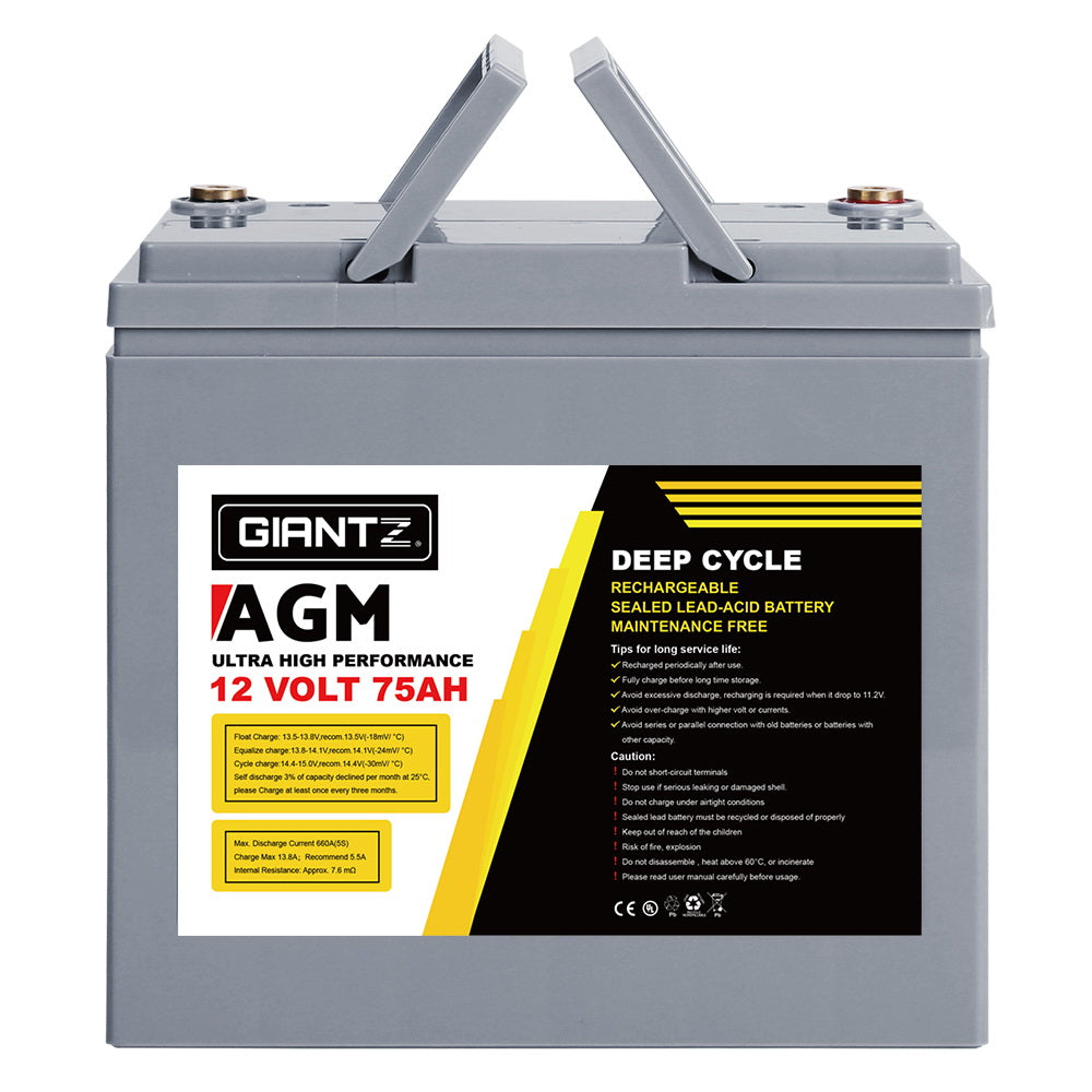 Giantz AGM Deep Cycle Battery 12V 75Ah Box Portable Solar Caravan Camping 7