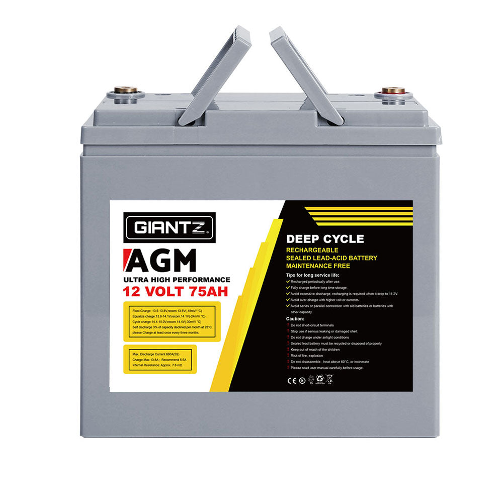 Giantz AGM Deep Cycle Battery 12V 75Ah x2 Box Portable Solar Caravan Camping 3