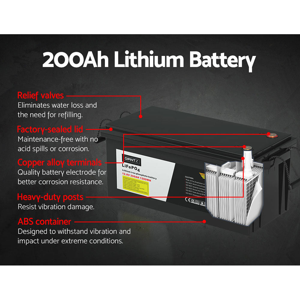 Giantz 12V 200Ah Lithium Battery LiFePO4 Deep Cycle Box Solar Caravan Camping 4