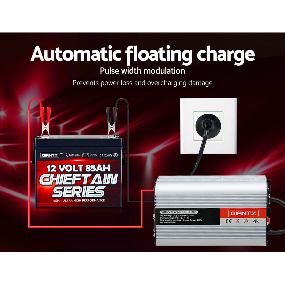 Giantz 12V 20A Car Battery Charger Inverter 20 Amp ATV 4WD Boat Caravan 7