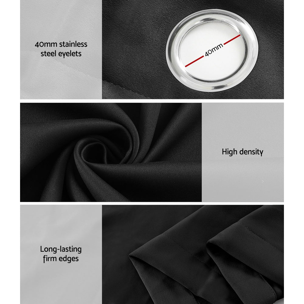 Artiss 2X Blockout Curtains Eyelet 180x213cm Black 6