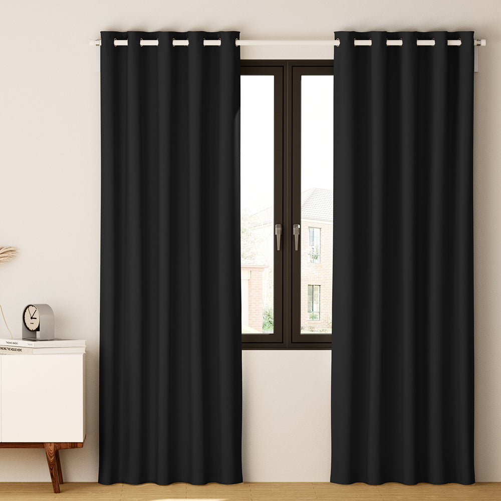 Artiss 2X Blockout Curtains Eyelet 180x213cm Black 8