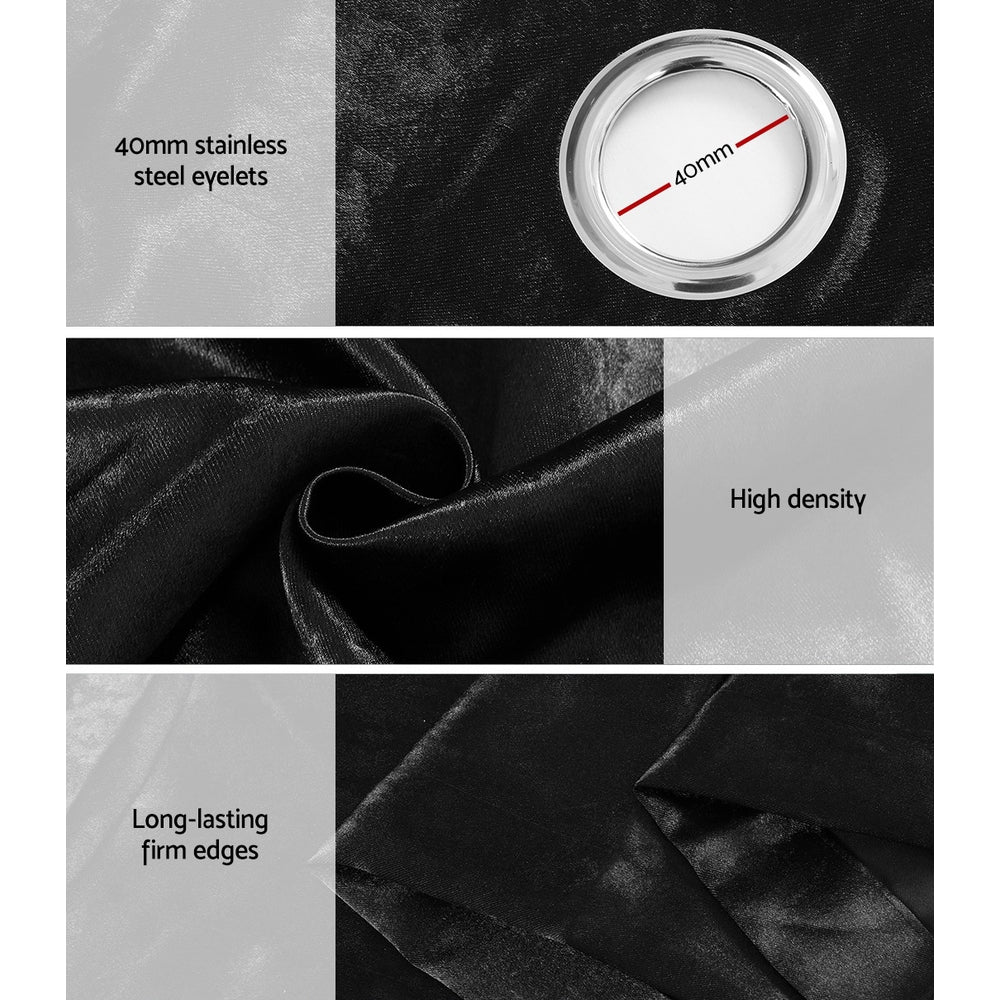 Artiss 2X Blockout Curtains Eyelet 180x213cm Black Shine 6