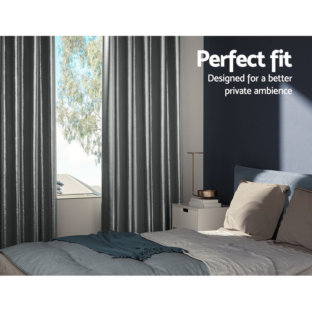 Artiss 2X Blockout Curtains Eyelet 240x230cm Grey Shine 3