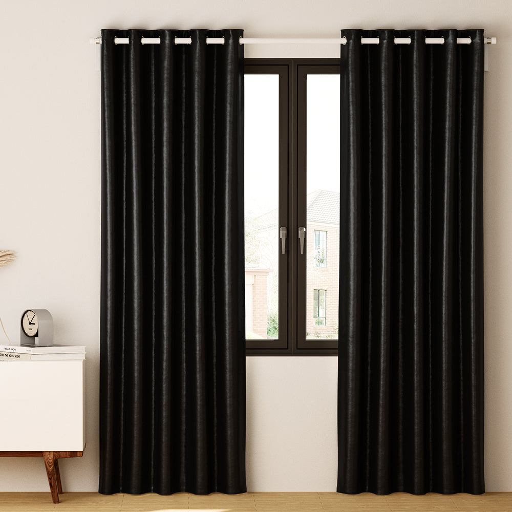 Artiss 2X Blockout Curtains Eyelet 300x230cm Black Shine 8