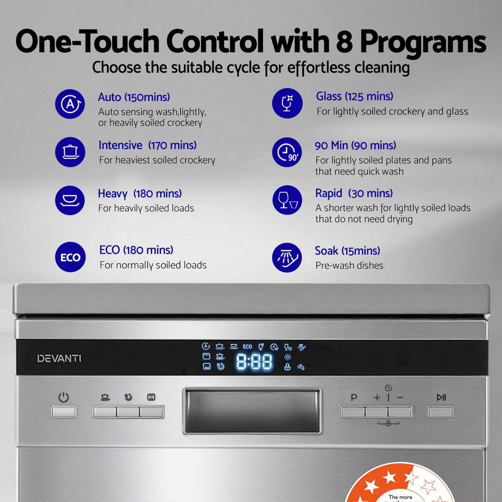 Devanti 10 Place Settings Freestanding Dishwasher Silver 5