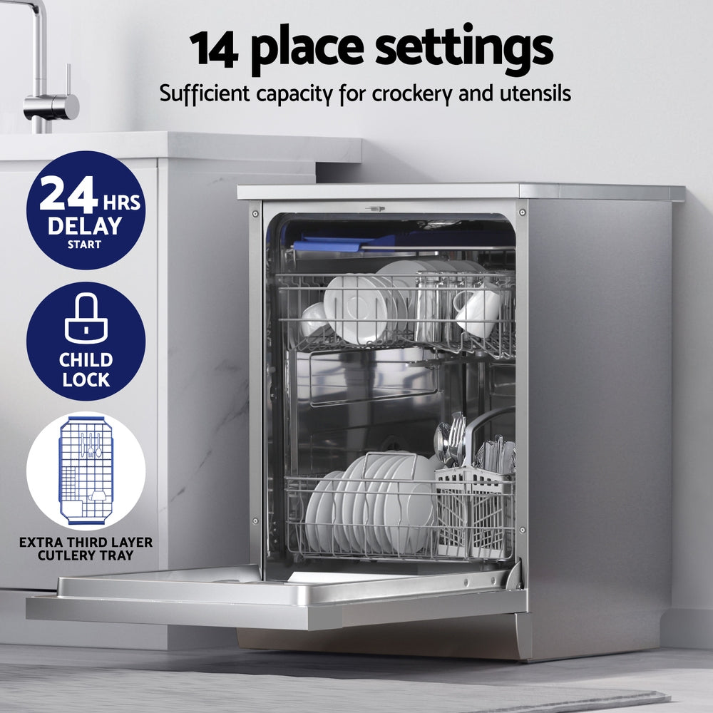 Devanti 60cm 14 Place Settings Freestanding Dishwasher Silver 4