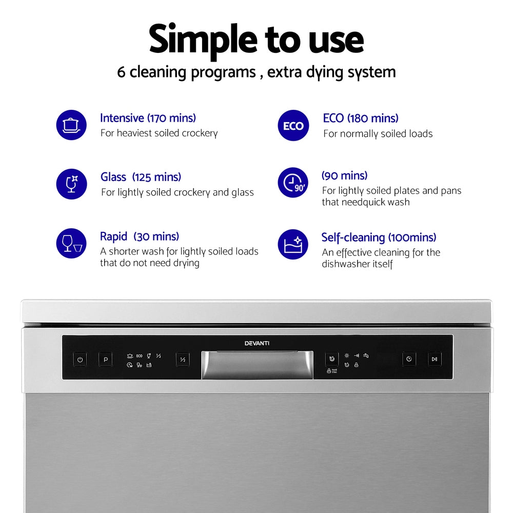 Devanti 60cm 14 Place Settings Freestanding Dishwasher Silver 5