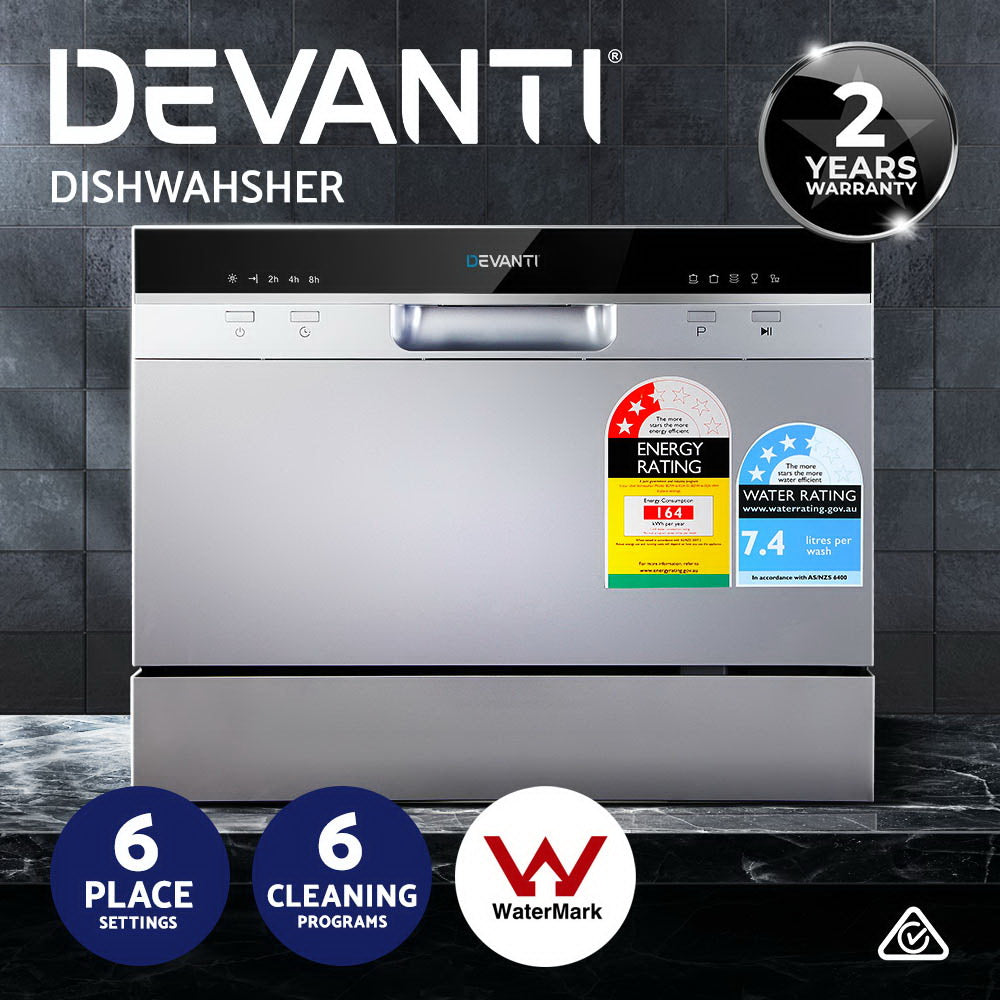 Devanti 6 Place Settings Benchtop Dishwasher Sliver 6