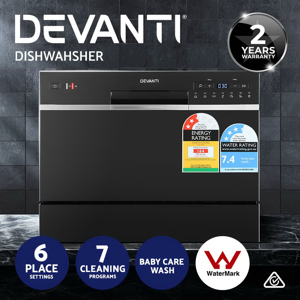 Devanti 6 Place Settings Benchtop Dishwasher Black 5