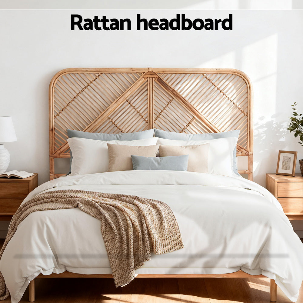 Artiss Bed Headboard Queen Bedhead Rattan - FRED Pine 4