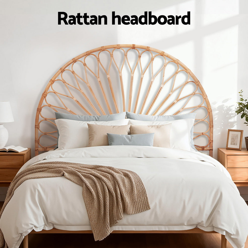 Artiss Bed Headboard Queen Bedhead Rattan - MARI Pine 4