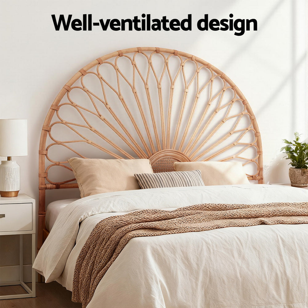 Artiss Bed Headboard Queen Bedhead Rattan - MARI Pine 5