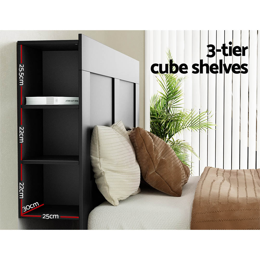 Artiss Bed Head Headboard Queen with Shelves - CABI Black 4