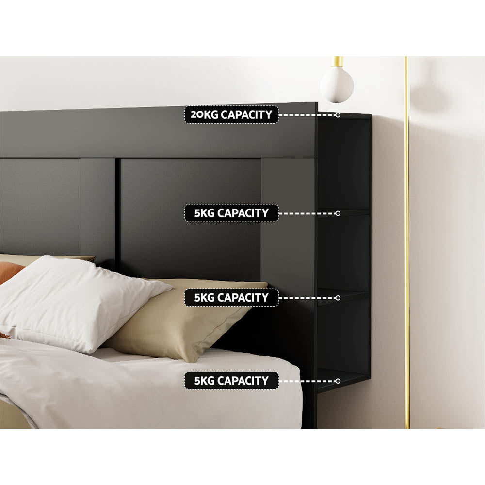 Artiss Bed Head Headboard Queen with Shelves - CABI Black 5