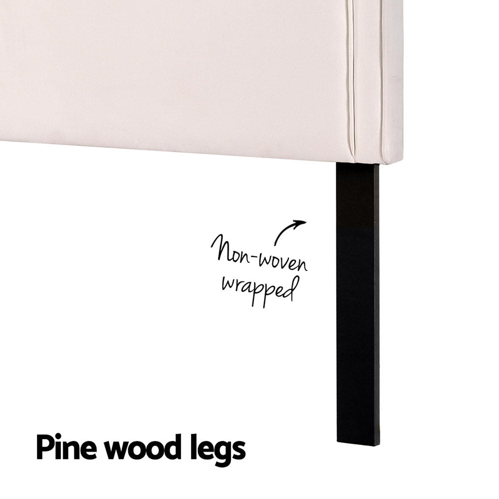 Artiss Bed Frame Bed Head Headboard King Velvet IRIS Beige 6