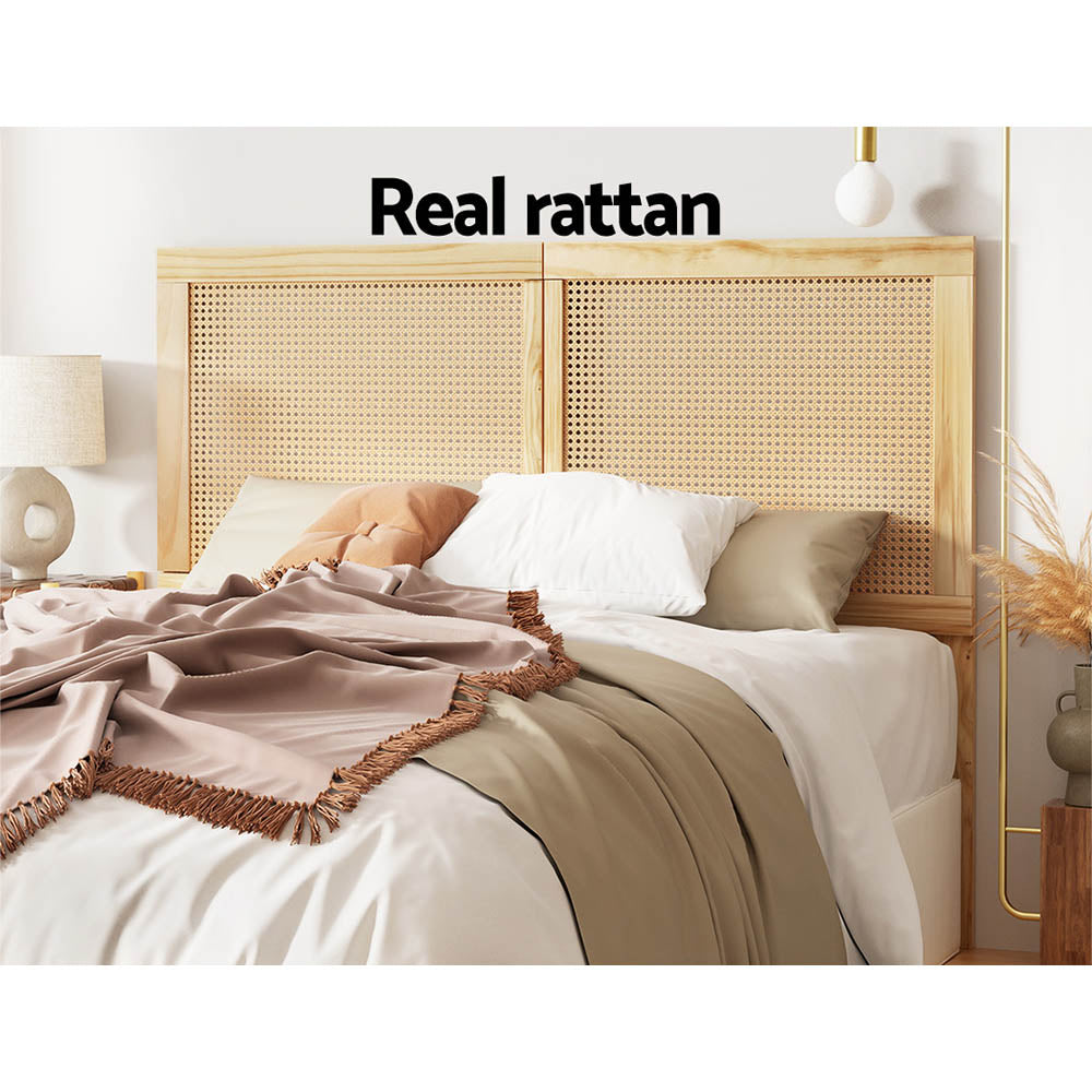 Artiss Bed Head Headboard Double Rattan - RIBO Pine 4