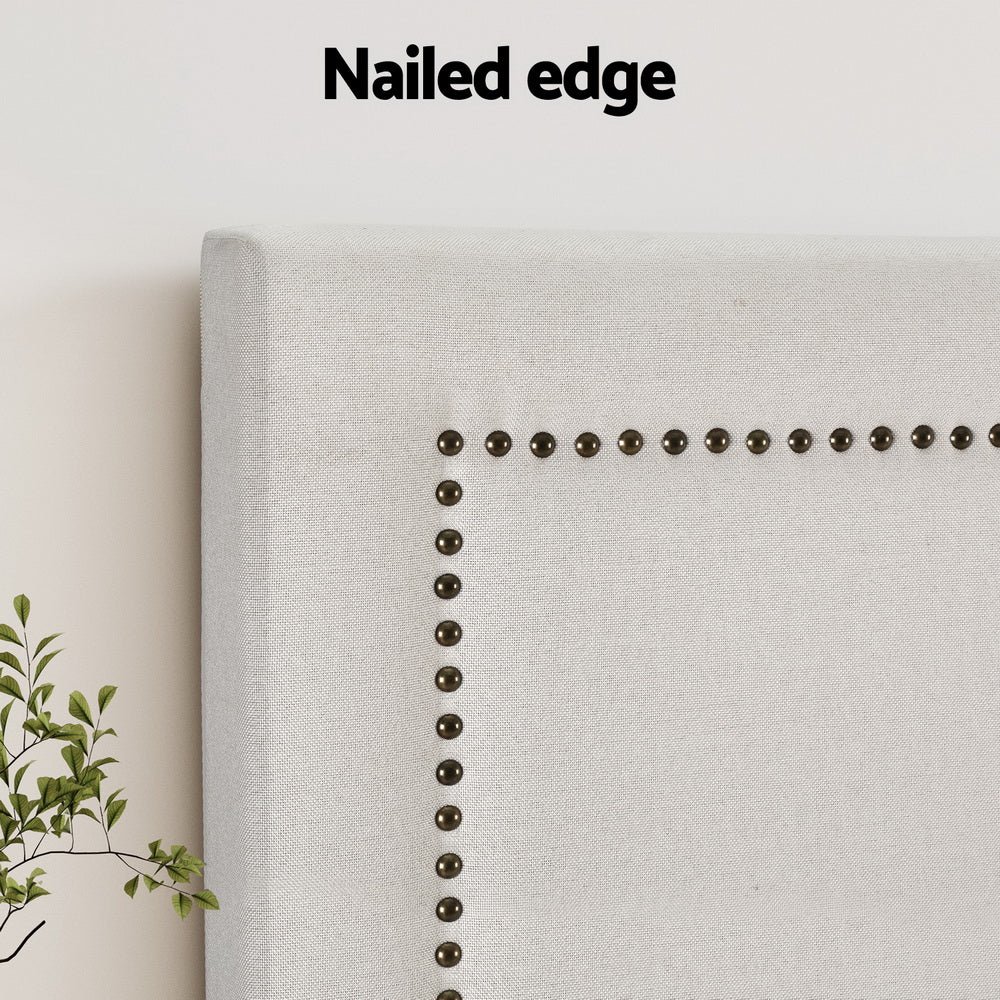 Artiss Bed Frame Bed Head Headboard Queen Fabric - RIVE Beige 5