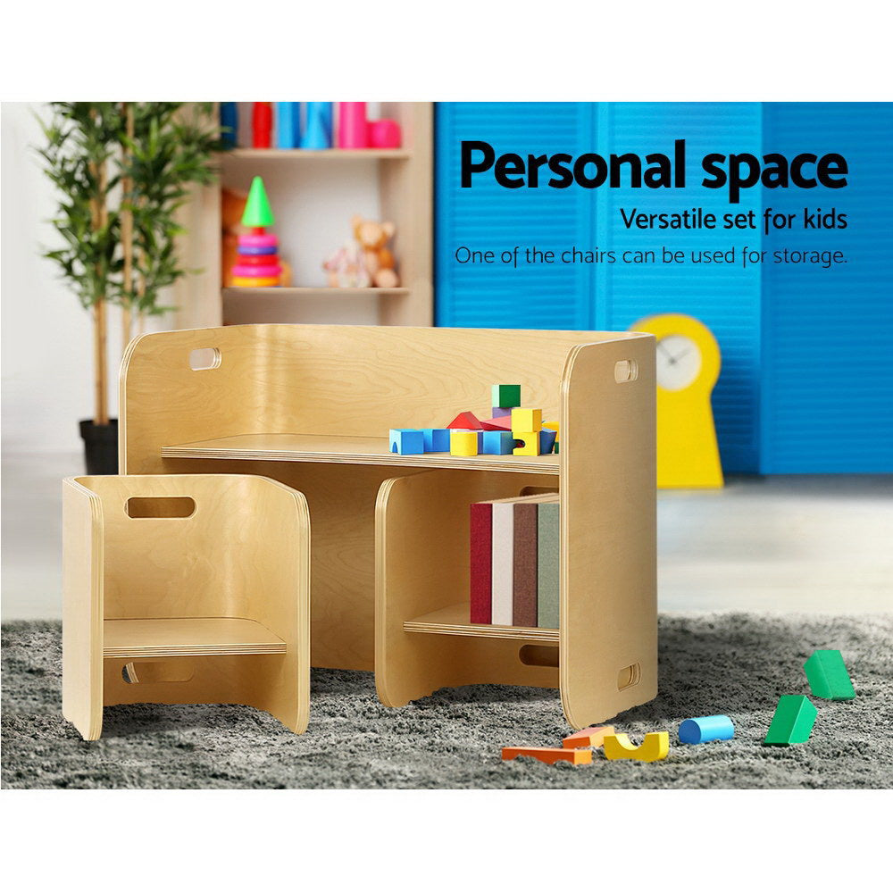 Keezi 3PCS Kids Table and Chairs Set Multifunctional Storage Desk 4