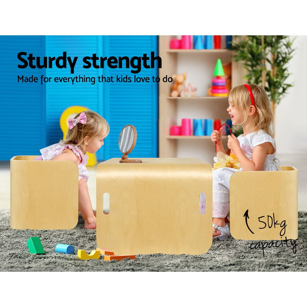 Keezi 3PCS Kids Table and Chairs Set Multifunctional Storage Desk 5