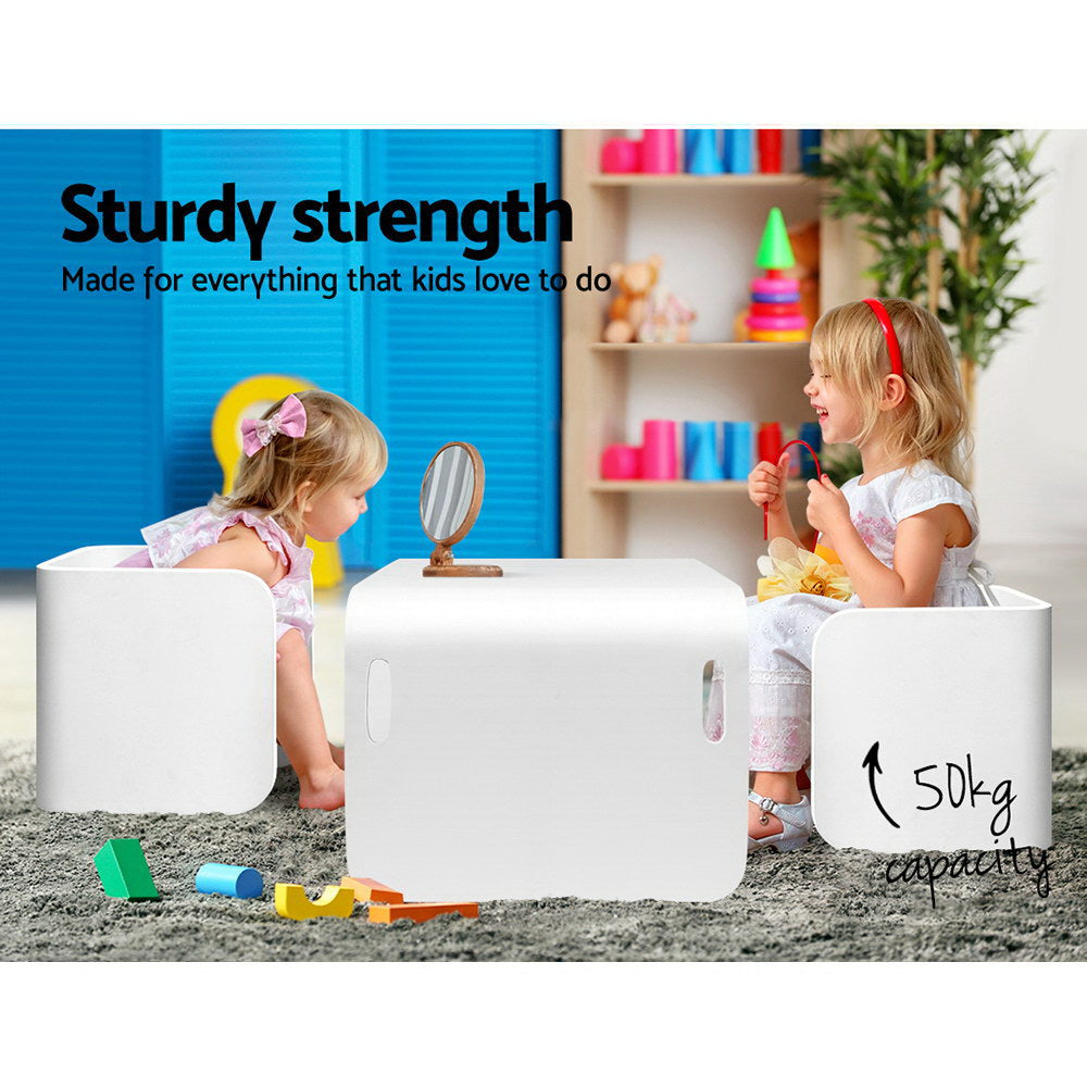 Keezi 3PCS Kids Table and Chairs Set Multifunctional Storage Desk White 5