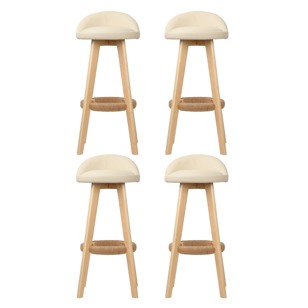 Artiss 4x Bar Stools Padded Leather Wooden Beige 3