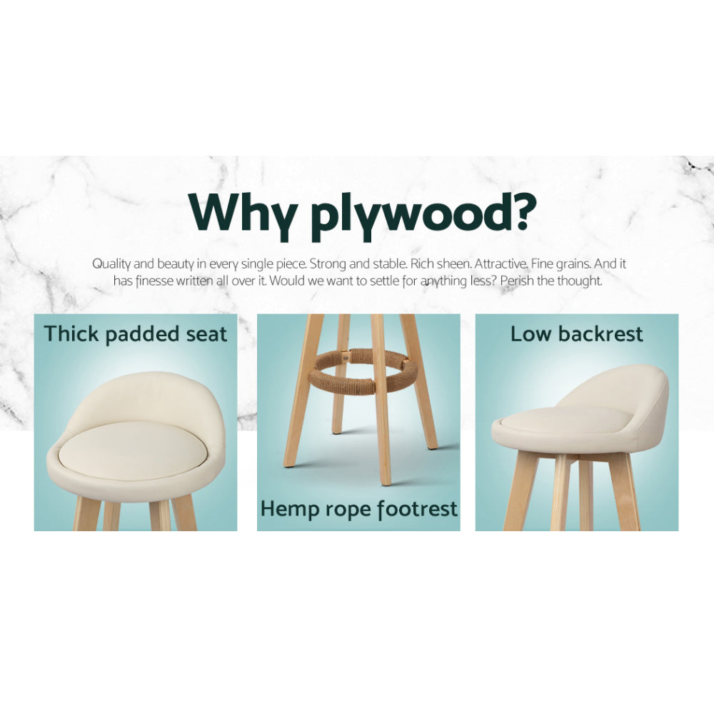 Artiss 4x Bar Stools Padded Leather Wooden Beige 4