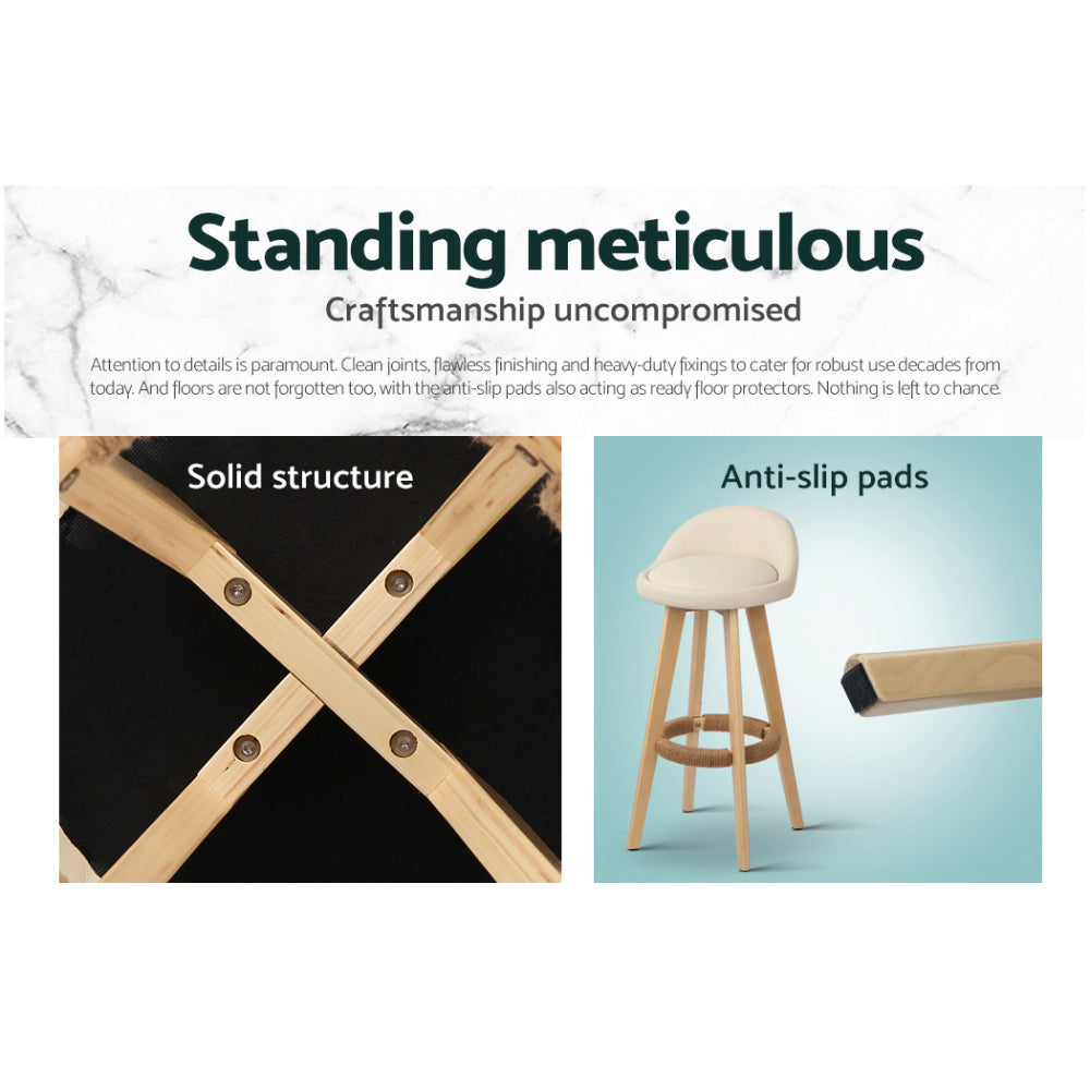 Artiss 4x Bar Stools Padded Leather Wooden Beige 6