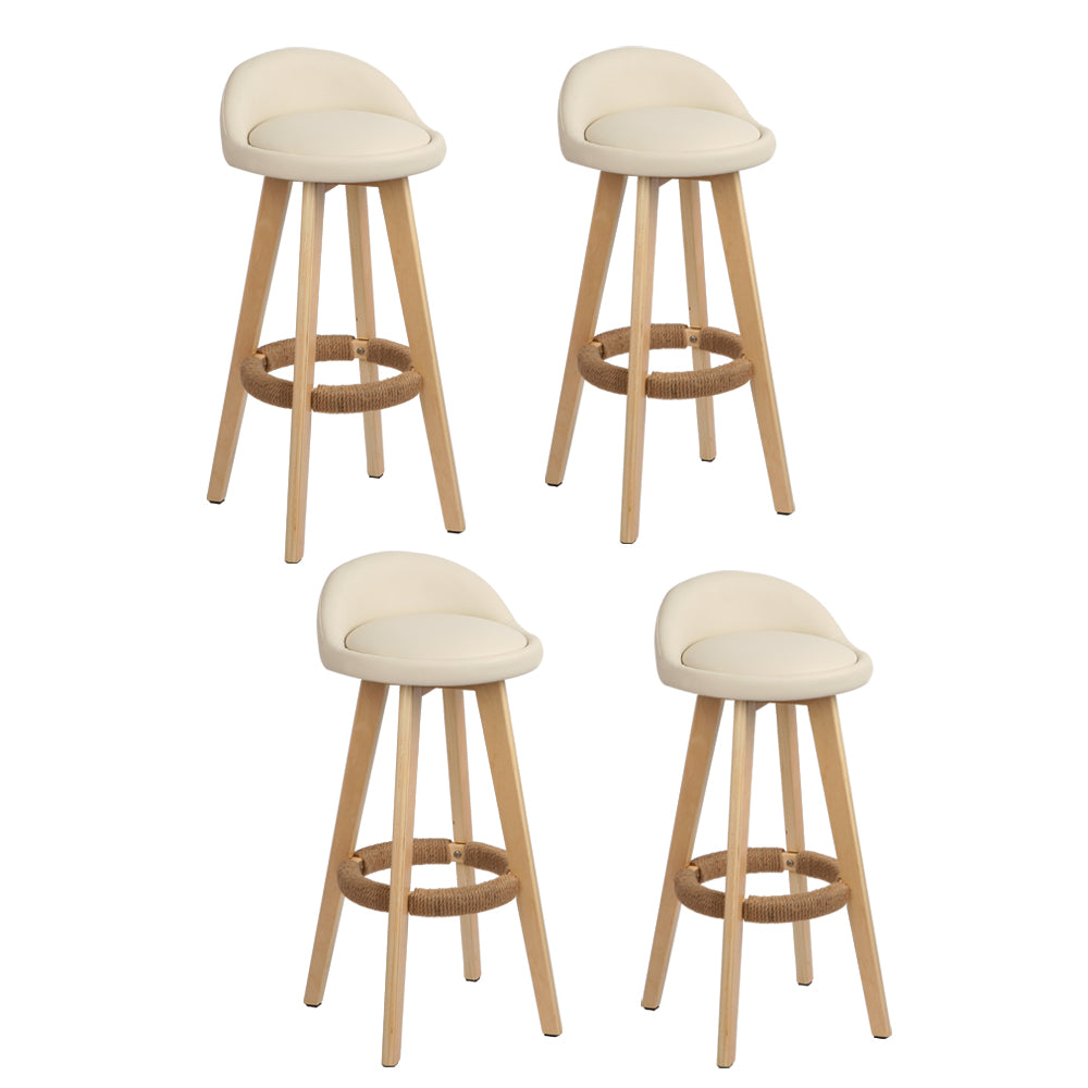 Artiss 4x Bar Stools Padded Leather Wooden Beige 7