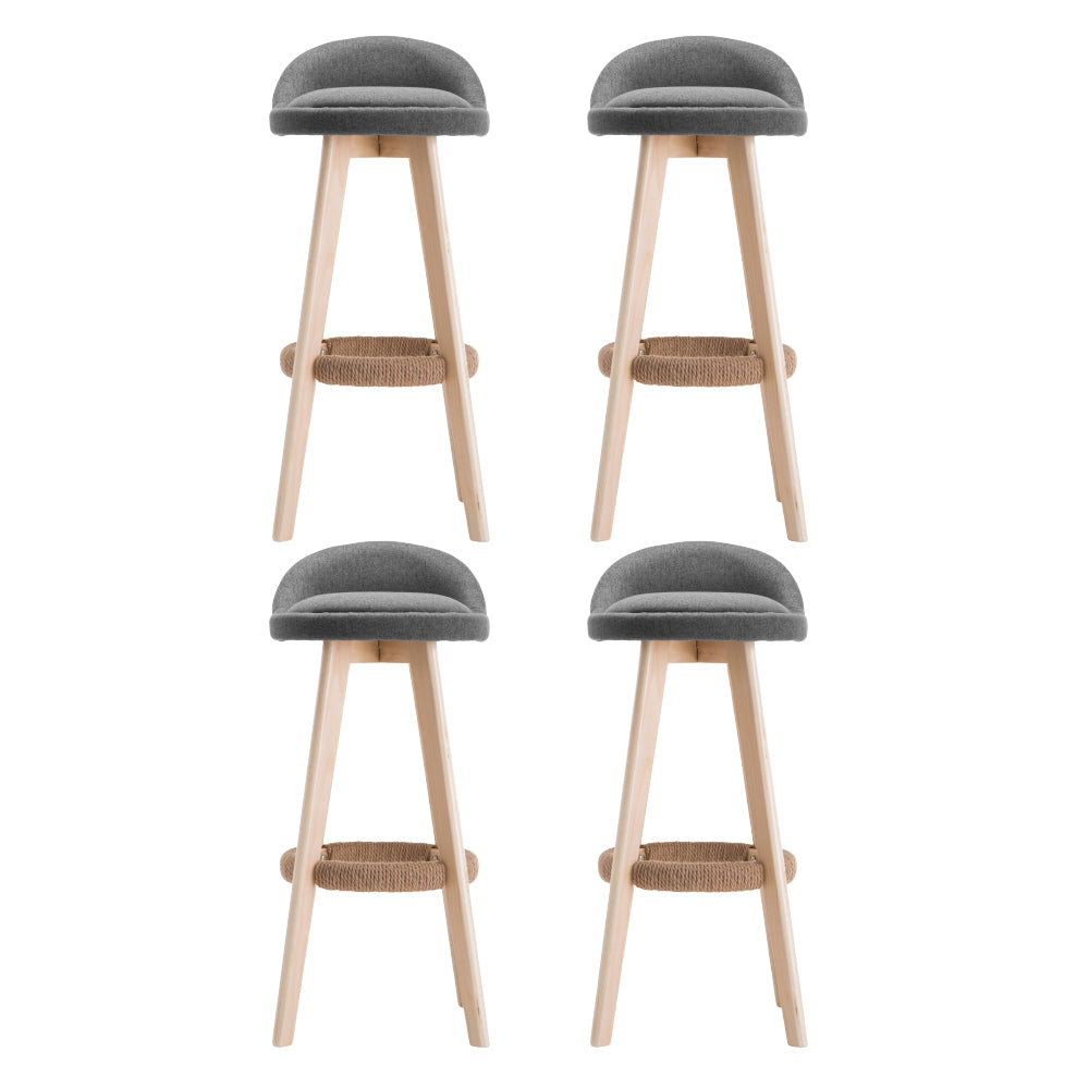 Artiss 4x Bar Stools Padded Linen Wooden Grey 3