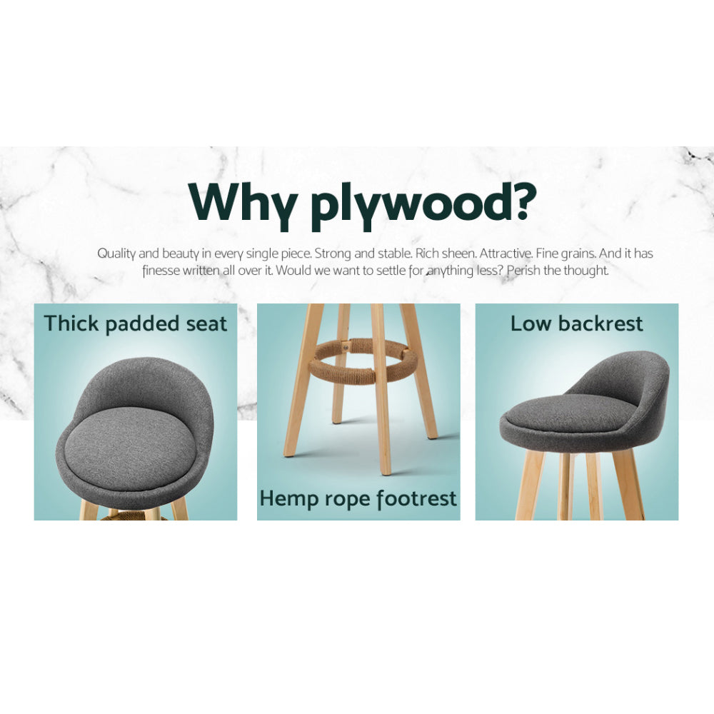 Artiss 4x Bar Stools Padded Linen Wooden Grey 4
