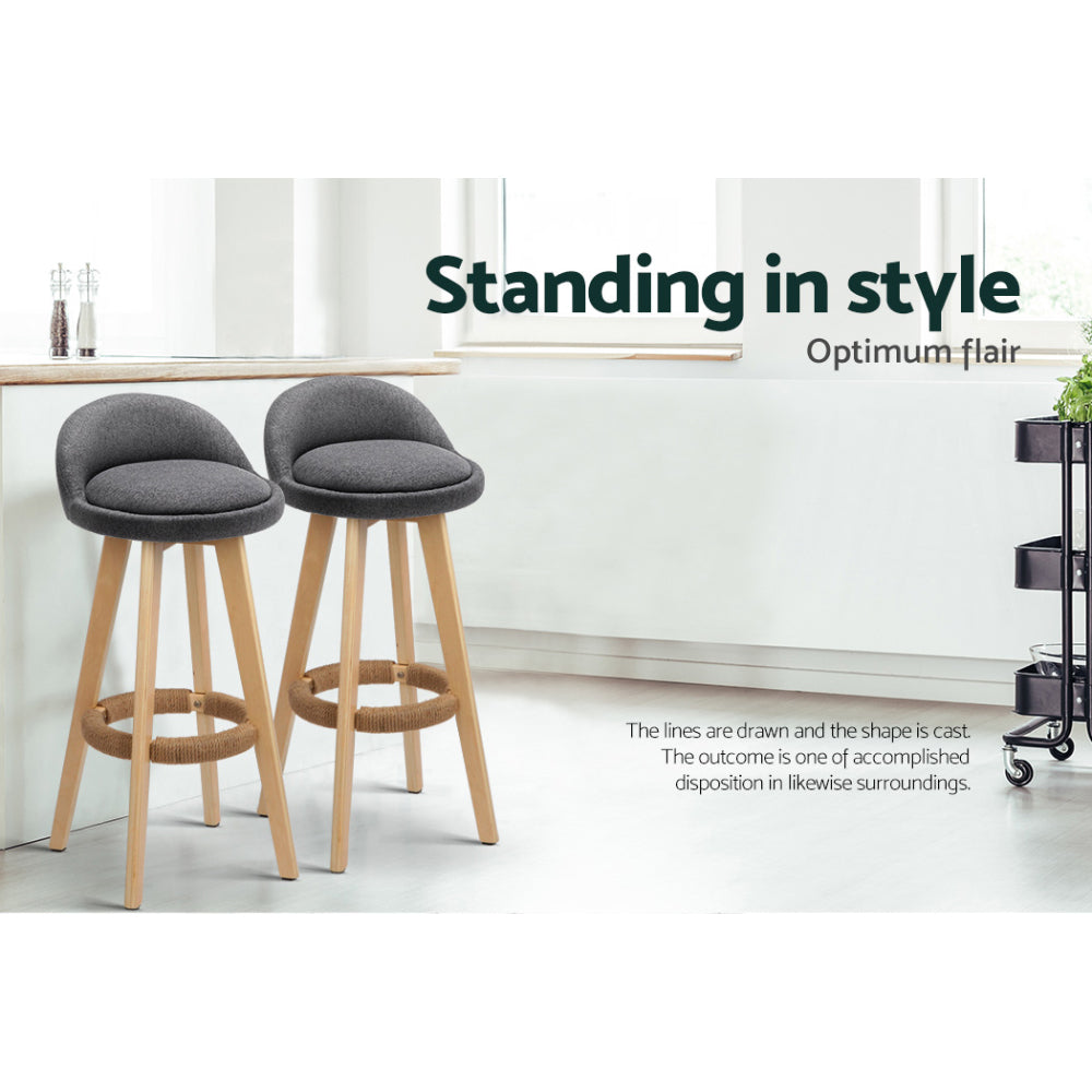 Artiss 4x Bar Stools Padded Linen Wooden Grey 5