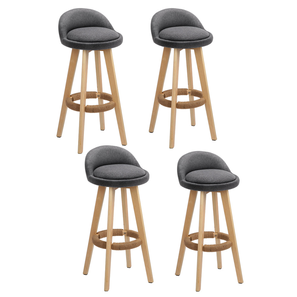 Artiss 4x Bar Stools Padded Linen Wooden Grey 7
