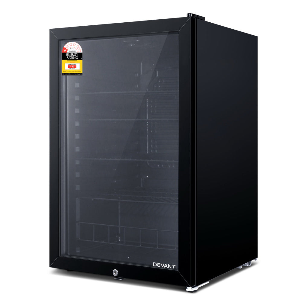 Devanti 115L Bar Fridge Glass Door w/Light Black 7