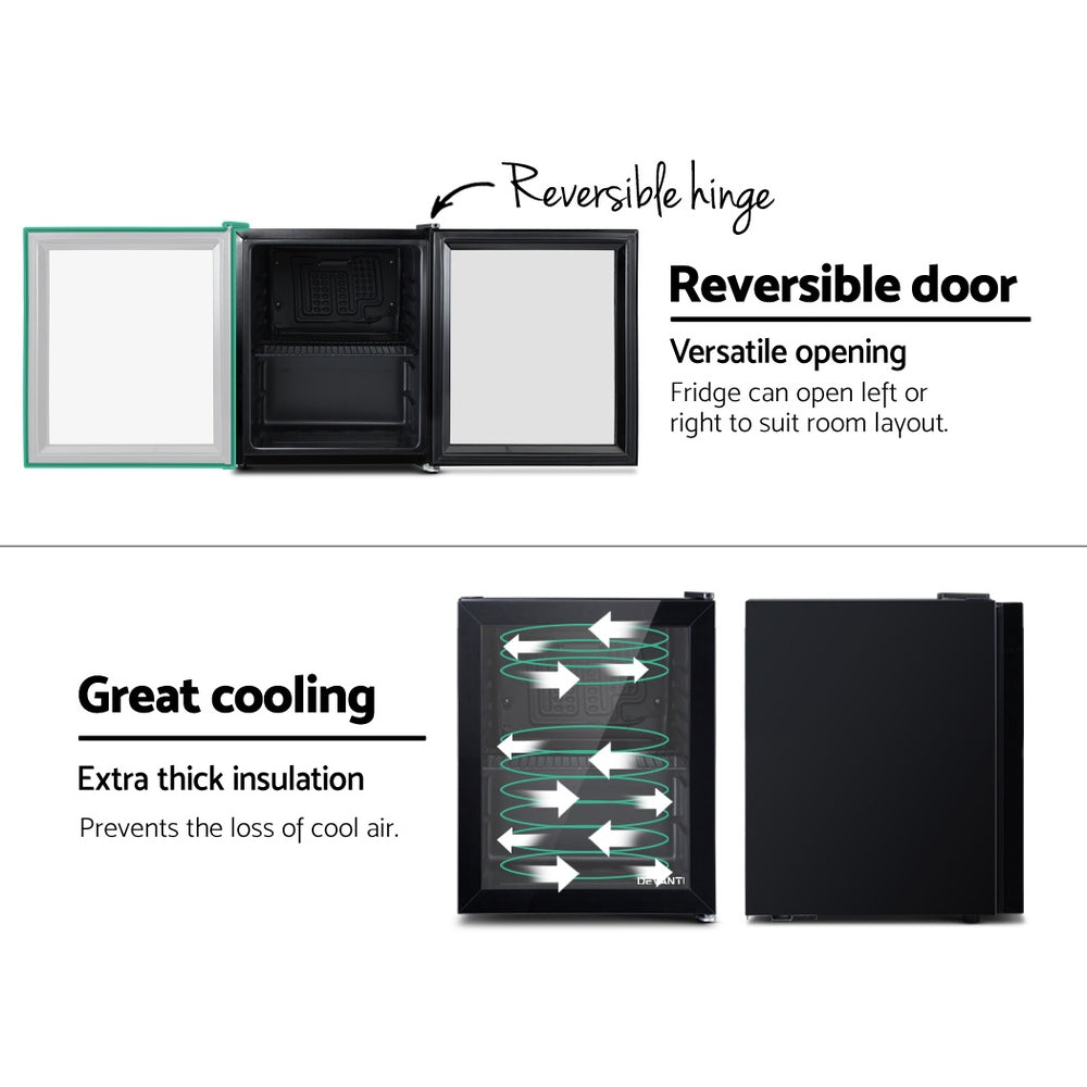 Devanti 46L Bar Fridge Glass Door Black 4