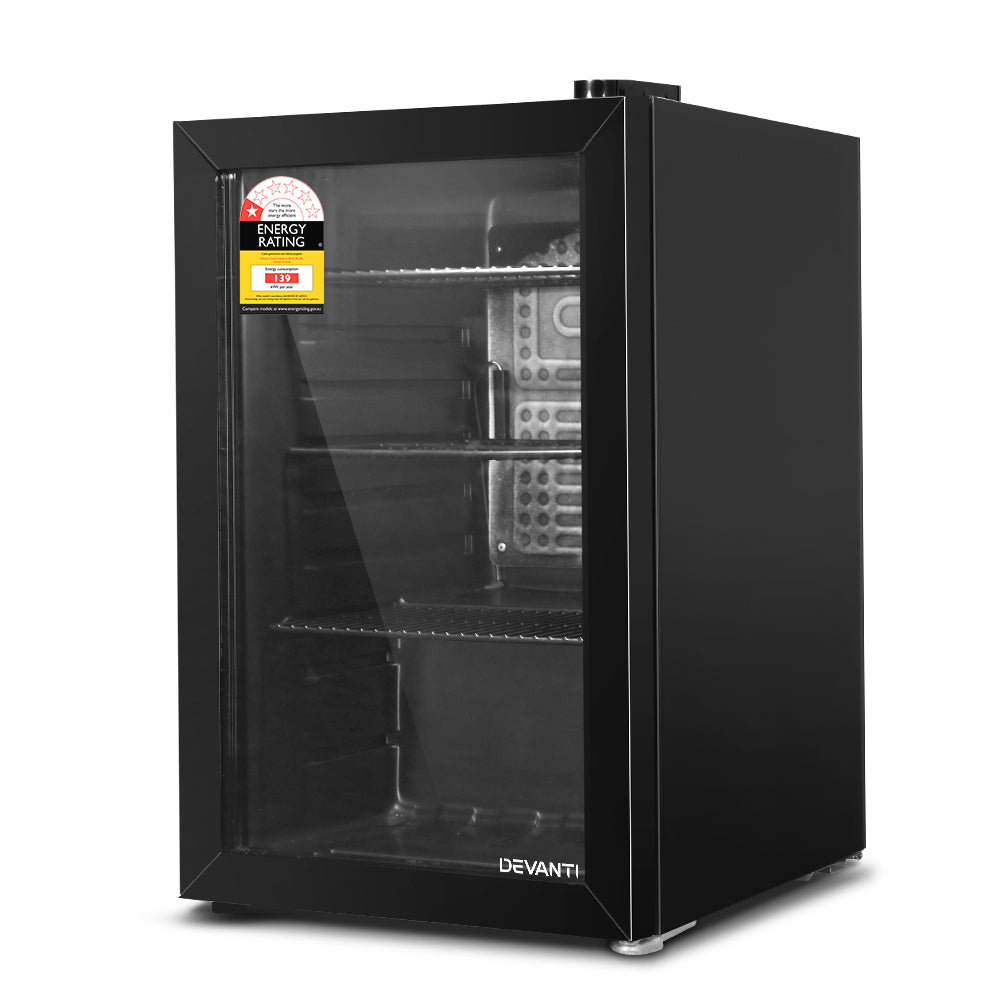 Devanti 70L Bar Fridge Glass Door w/Light Black 7
