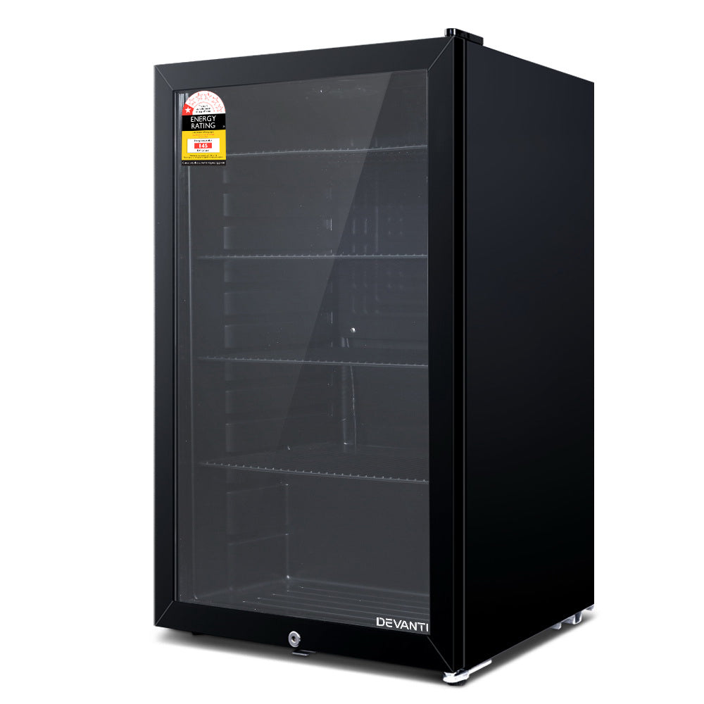 Devanti 98L Bar Fridge Glass Door Mini Fridges Freezer Black 8
