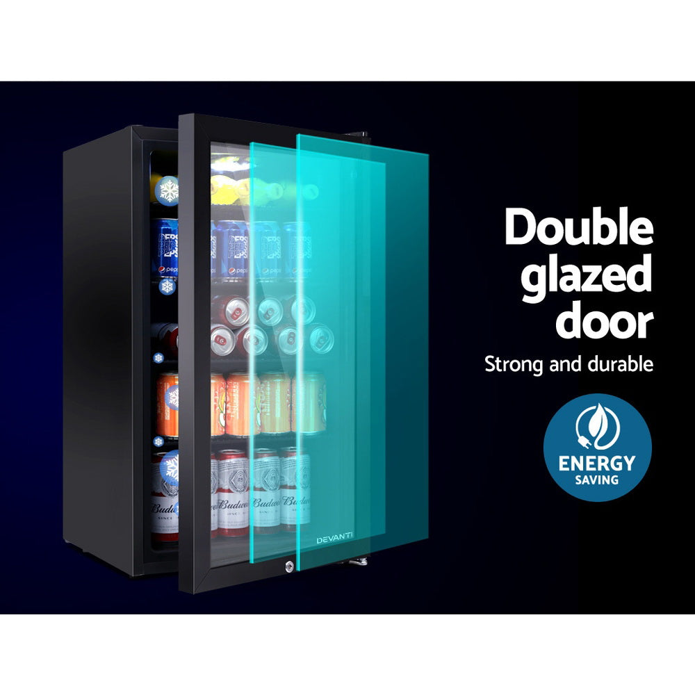 Devanti 98L Bar Fridge Glass Door Mini Fridges Freezer Black 4