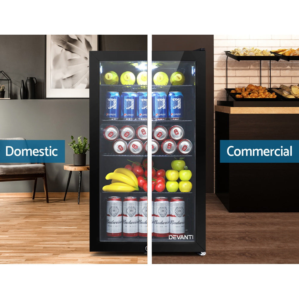 Devanti 98L Bar Fridge Glass Door Mini Fridges Freezer Black 7