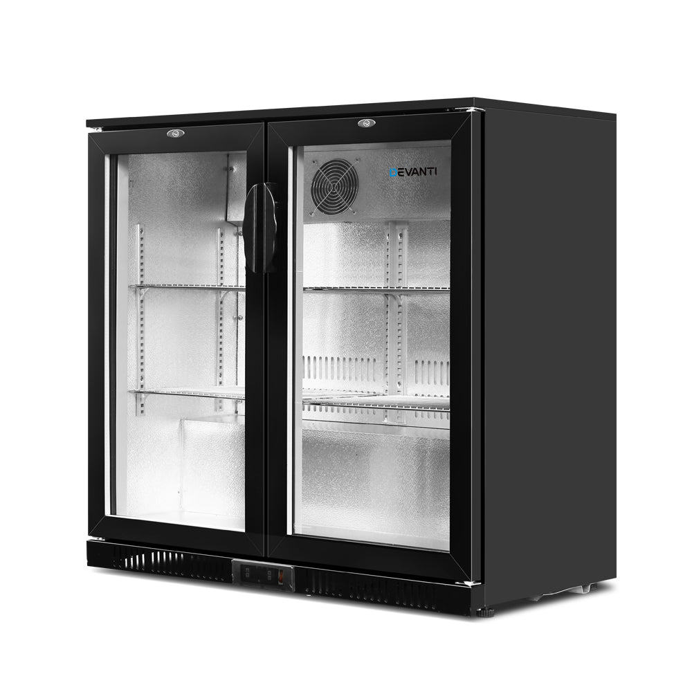 Devanti 198L Bar Fridge Dual Glass Door w/Light Black 6