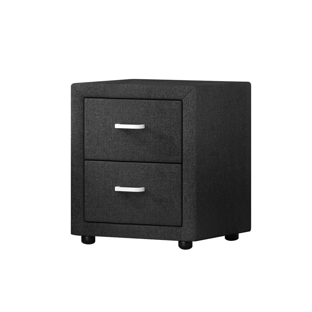 Artiss Bedside Table 2 Drawers Fabric - CADEN Charcoal 8