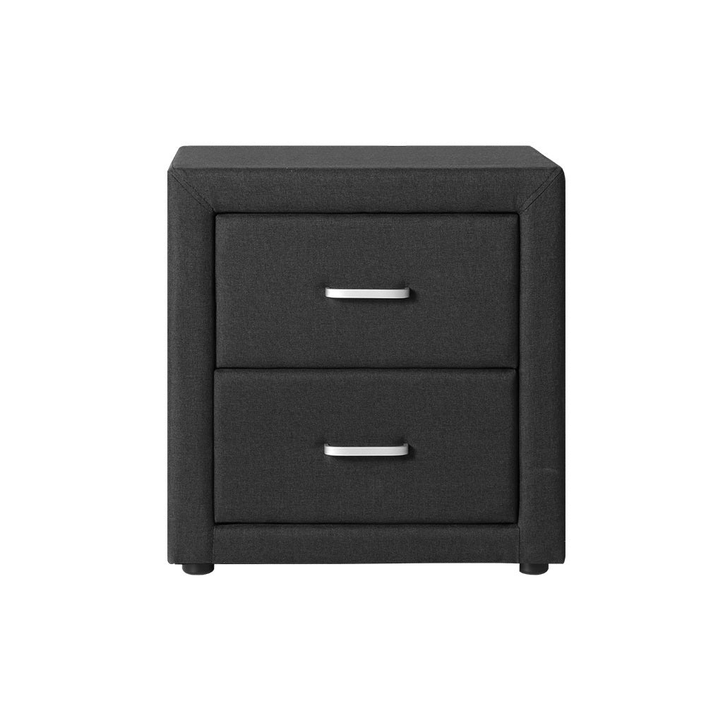 Artiss Bedside Table 2 Drawers Fabric - CADEN Charcoal 3