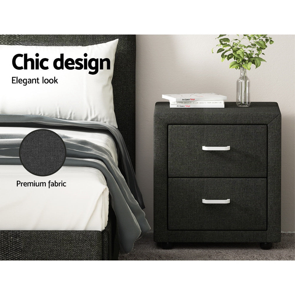 Artiss Bedside Table 2 Drawers Fabric - CADEN Charcoal 4