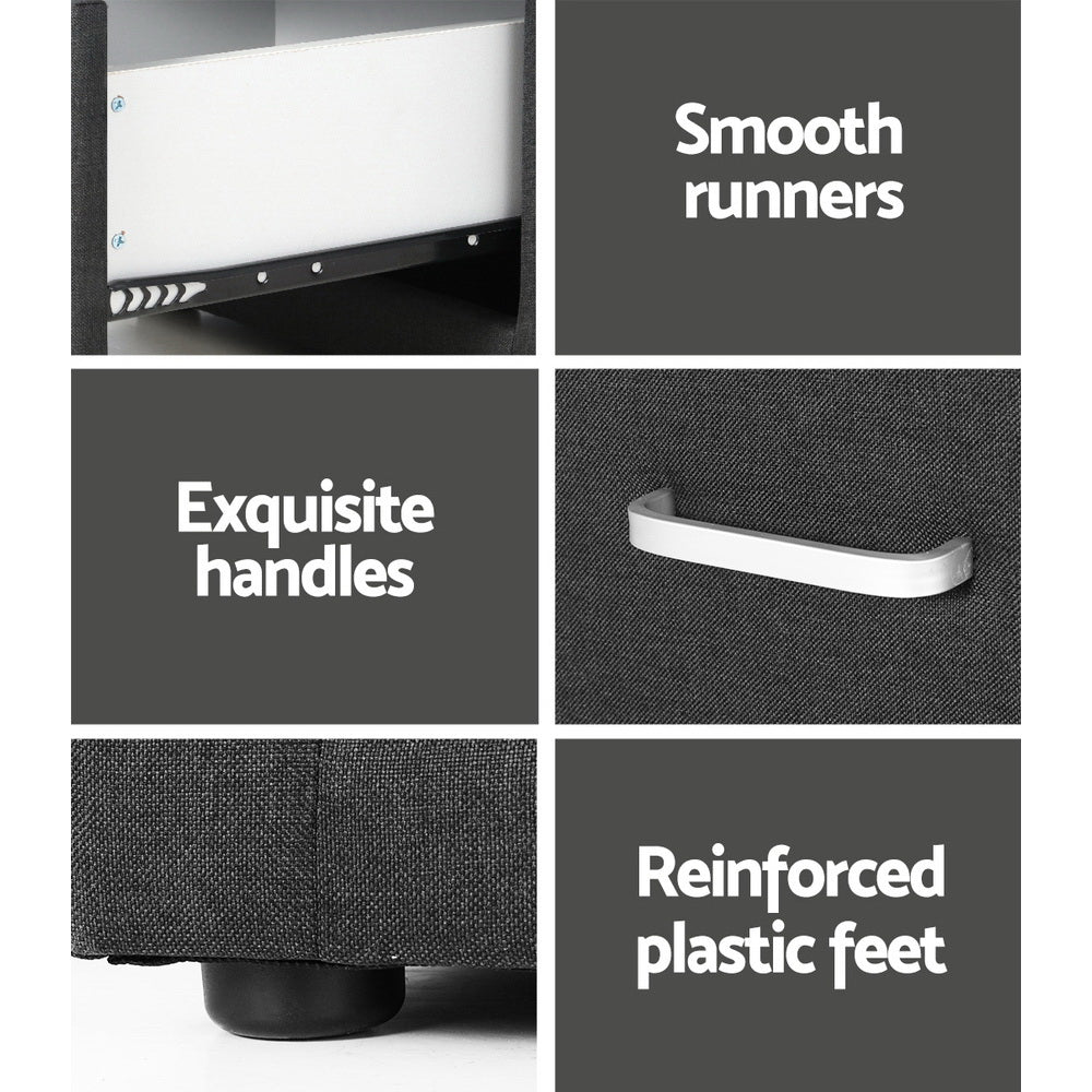 Artiss Bedside Table 2 Drawers Fabric - CADEN Charcoal 6