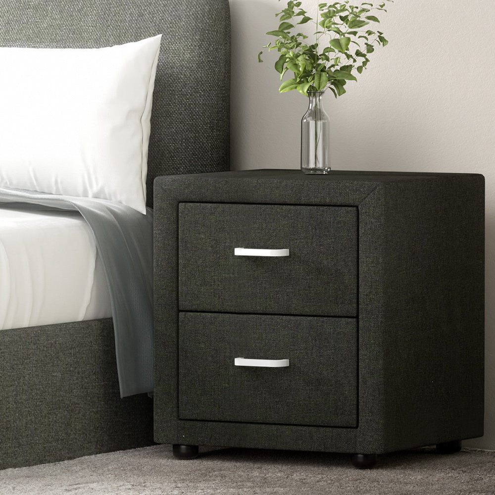 Artiss Bedside Table 2 Drawers Fabric - CADEN Charcoal 7