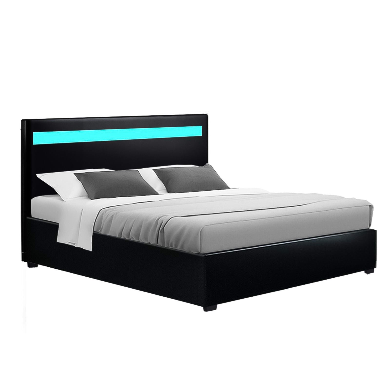 Artiss Bed Frame Double Size LED Gas Lift Black COLE 8