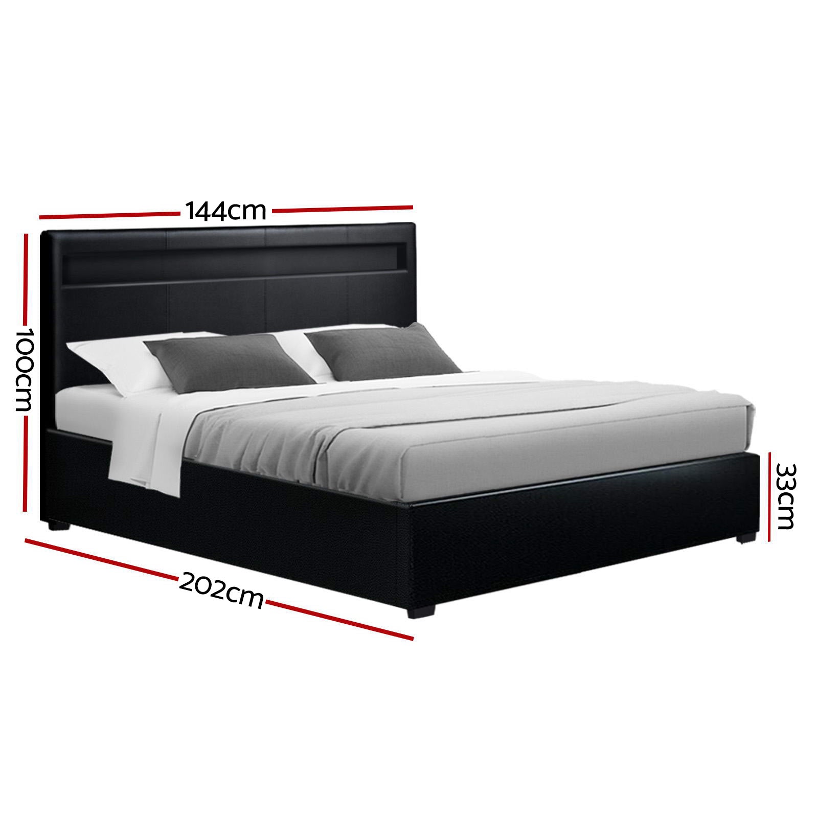 Artiss Bed Frame Double Size LED Gas Lift Black COLE 3