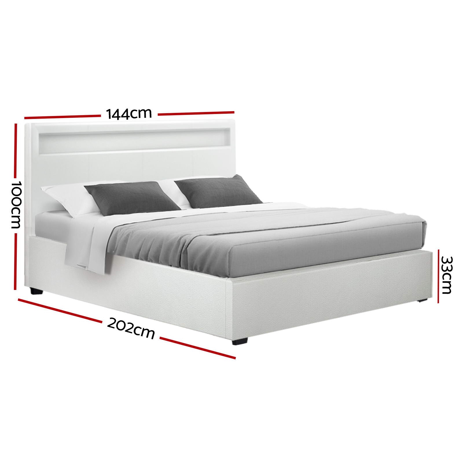 Artiss Bed Frame Double Size LED Gas Lift White COLE 3