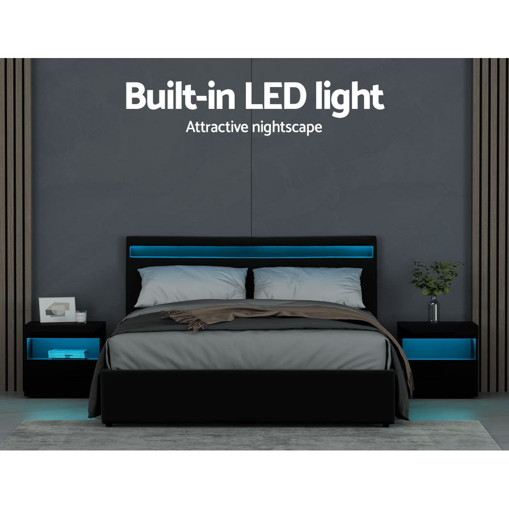 Artiss Bed Frame Queen Size LED Gas Lift Black COLE 4